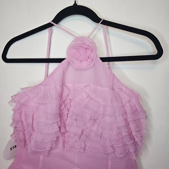 NWT STAUD Florian Rosette Appliqued Tulip Pink Ruffled Organza Mini Dress Size 8 - Picture 6 of 14